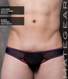 Sexy Mens Swimwear Pouch Mini Squarecut - Ri Du (Tapered Back) Black Thin Nylon / Medium